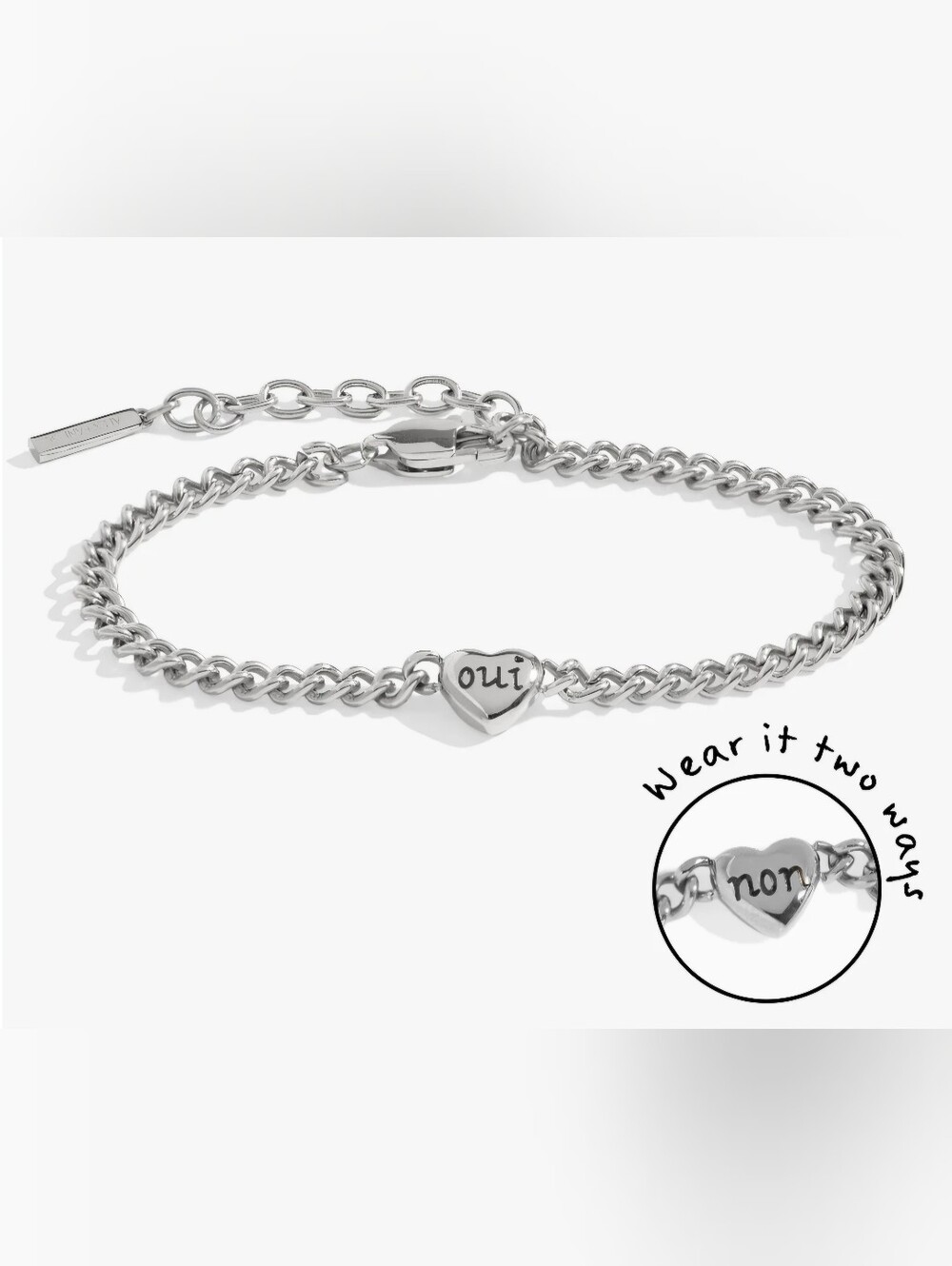 Alex and Ani Silver 'Oui' Heart Charm Chain Bracelet